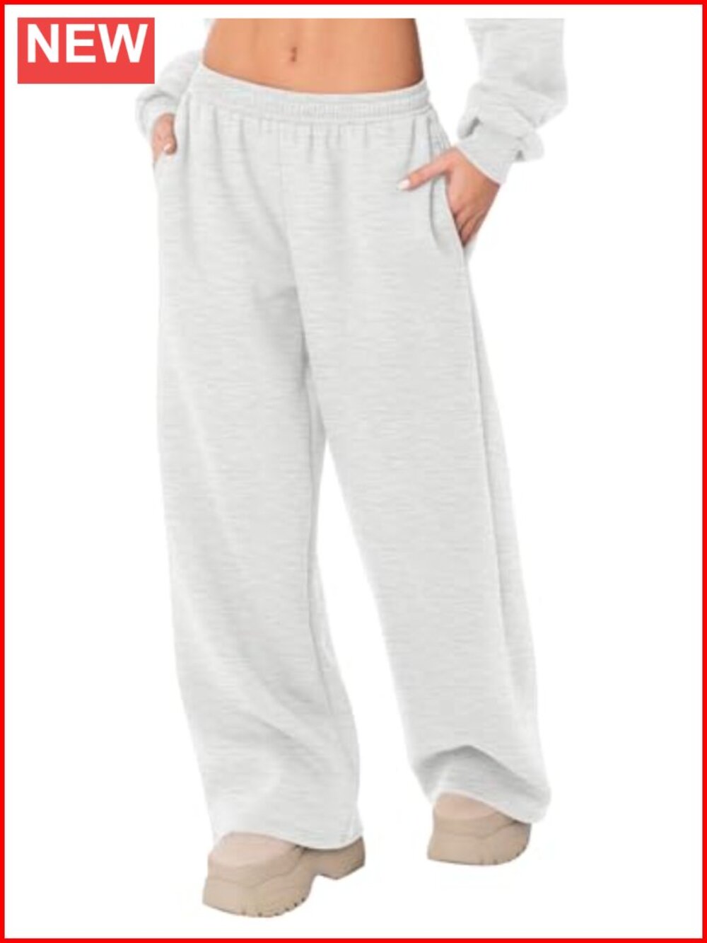 Fleece Lined Wide Leg Sweatpants Low Rise Drawstring Pockets Lounge